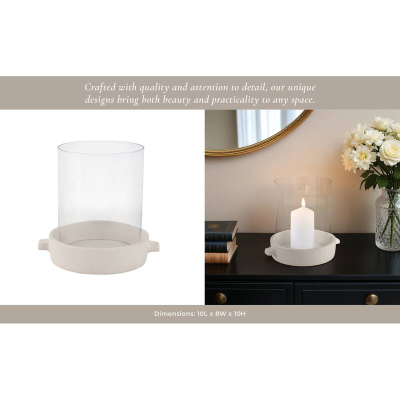 Modern Glass Hurricane Candle Holder with Terracotta Base - 10"