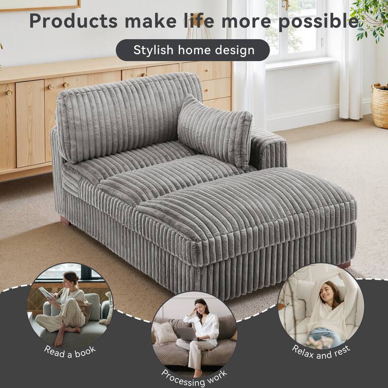 UIXE Upholstered Plush Chaise Lounge Chair For Interior