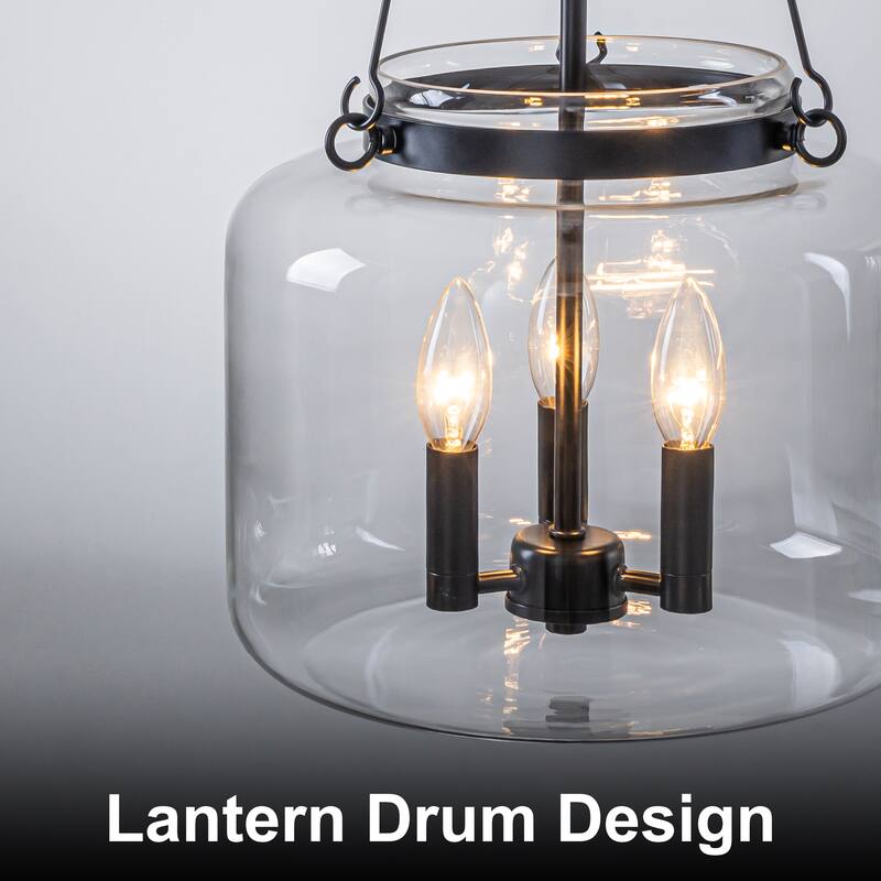 Starsky 3-Light Lantern Drum Chandelier with Thick Clear Glass Shade