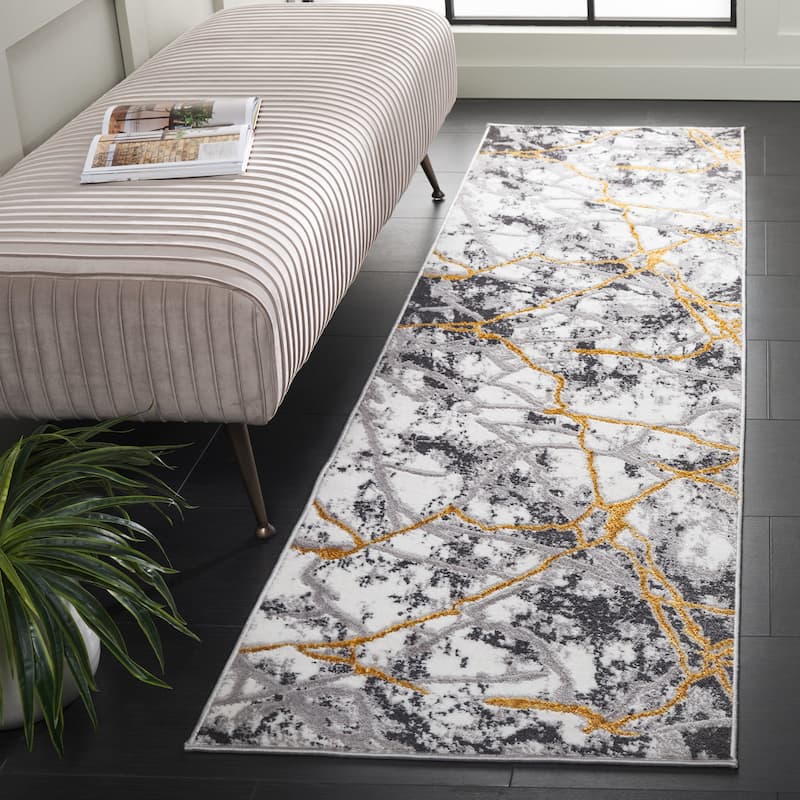 SAFAVIEH Amelia Donielle Modern & Contemporary Rug - 2'2" x 8' Runner - Grey/Gold