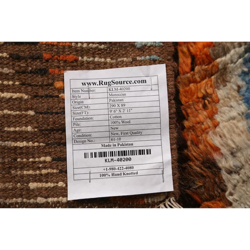 Chevron Style Moroccan Oriental Runner Rug Handmade Wool Carpet - 2'11" x 9'6"