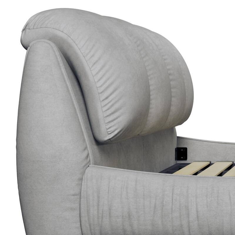 Queen Size Upholstered Platform Bed with Cushioned Headboard - Sturdy Solid Wood Frame.