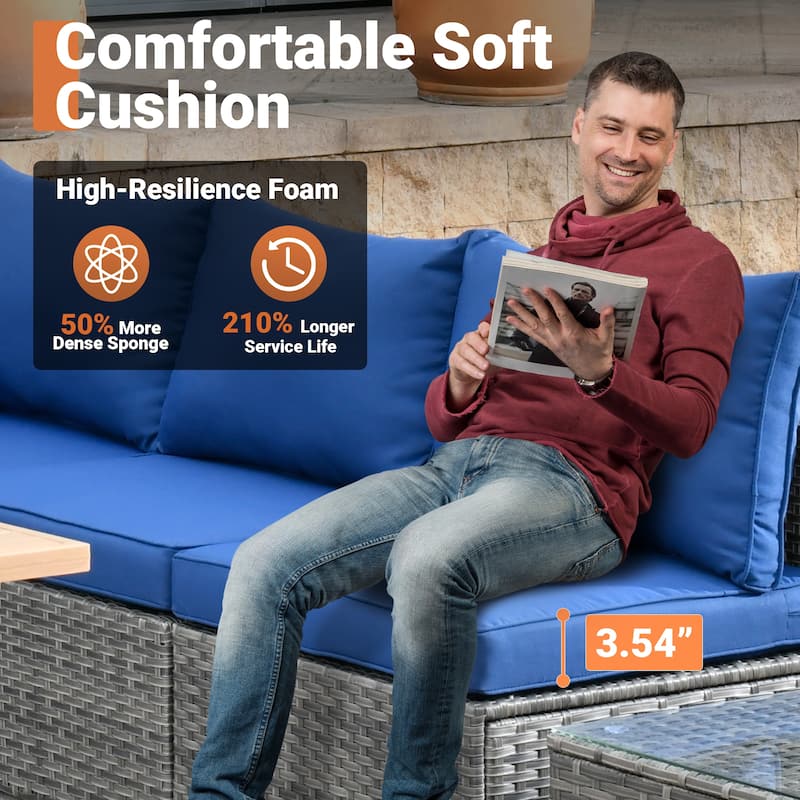 OVIOS 7-Piece Low Profile Deep Seat Wicker Outdoor Patio Furniture Set