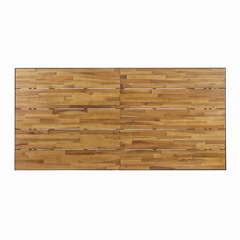 70 Inch Acacia Wood Dining Table Teak Top Black Metal Legs Outdoor Patio