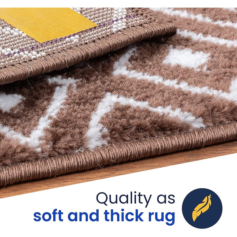 Beverly Rug Indoor Non Slip Carpet Stair Treads w/ Installed Tape 9"x 28" Trellis Brown / Ivory
