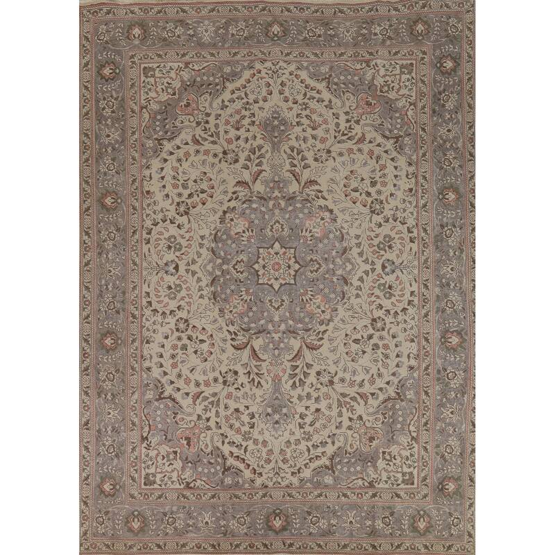 Tabriz Persian Vintage Rug Bedroom Hand-Knotted Wool Carpet - 8'5" x 11'2"