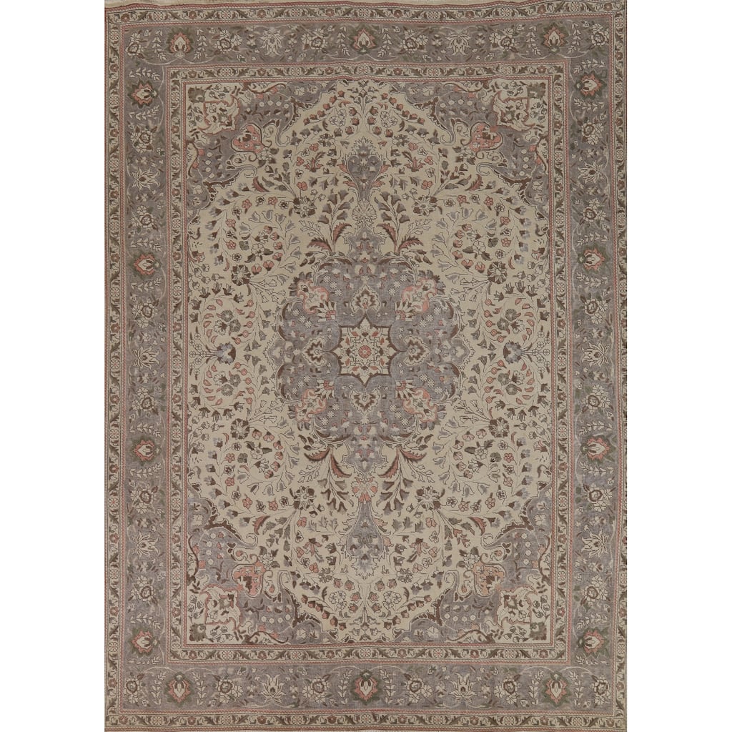 Tabriz Persian Vintage Rug Bedroom Hand-Knotted Wool Carpet - 8'5" x 11'2"