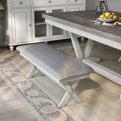 Furniture of America Paiz Farmhouse Two-Seater Padded Fabric Dining Bench