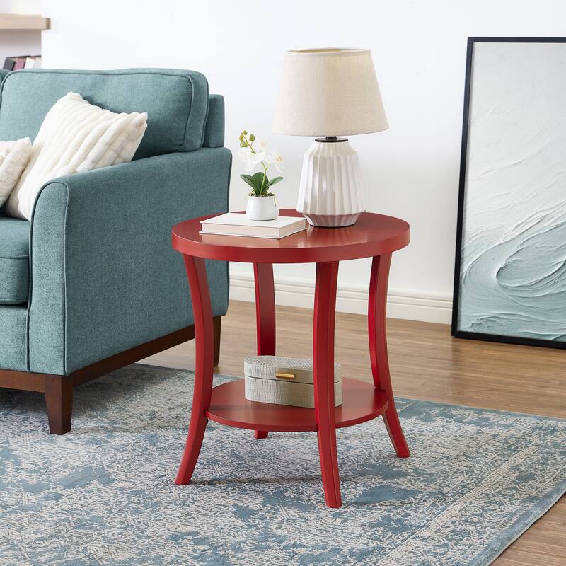 Roundhill Furniture Perth Contemporary Round Shelf End Table - Red