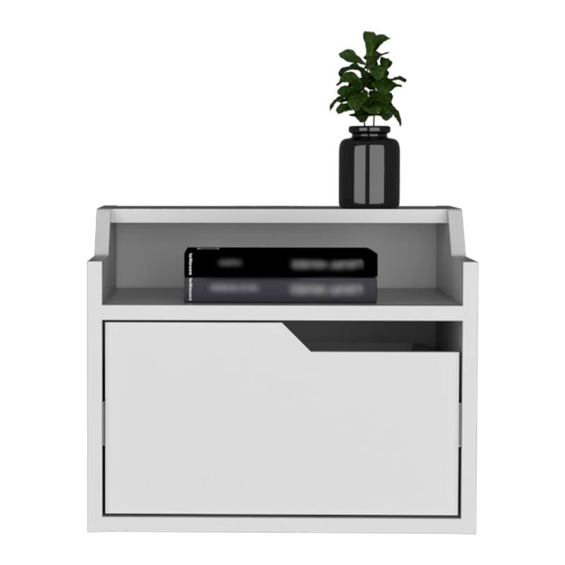Modern Floating Nightstand with Dual-Tier Design and Spacious Drawer Storage, White