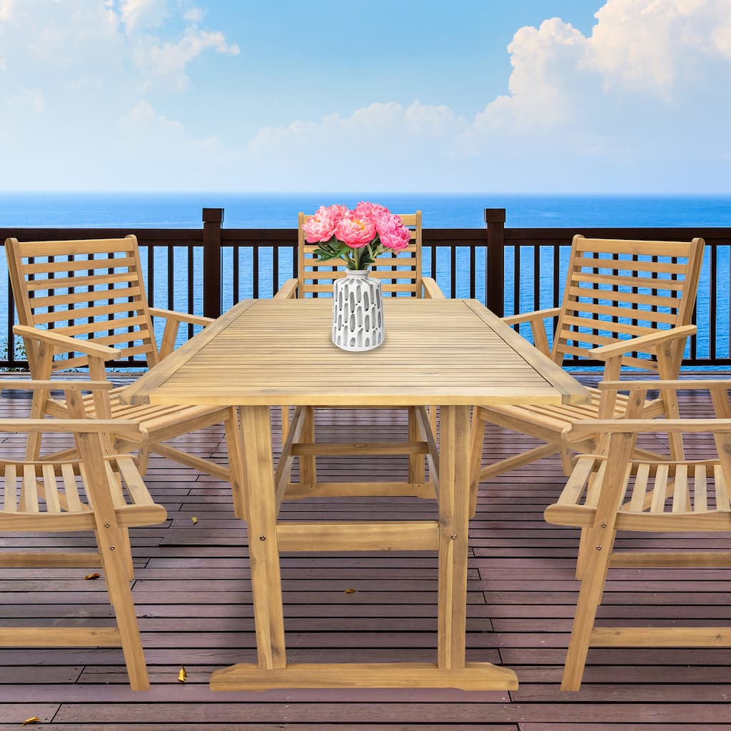 Sunnydaze 57" Hatteras Acacia Wood Outdoor Dining Table with Umbrella Hole