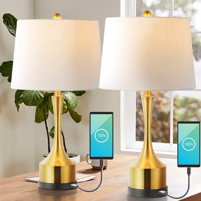 Colton 26" Classic French Country Iron LED Table Lamp with USB Charging Port, Brass Gold (Set of 2) by JONATHAN Y