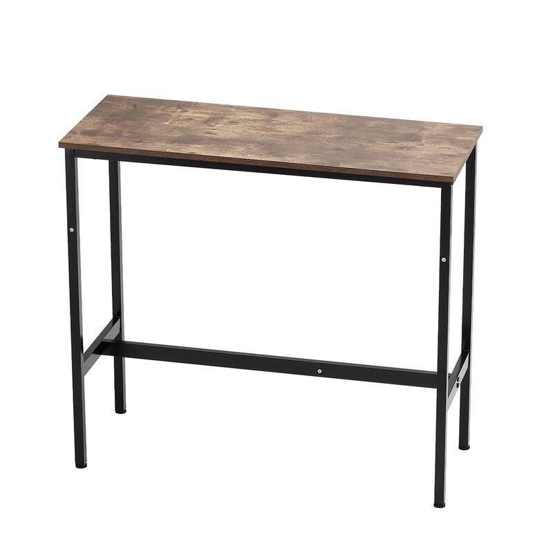 Rustic Brown High Pub Bar Table with Footrest for and Metal Black Frame Home Kitchen Restaurant - 39"L x 16"W x 35.5"H