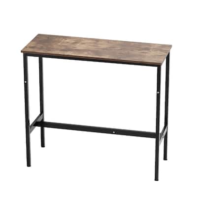 Rustic Brown High Pub Bar Table with Footrest for and Metal Black Frame Home Kitchen Restaurant - 39"L x 16"W x 35.5"H