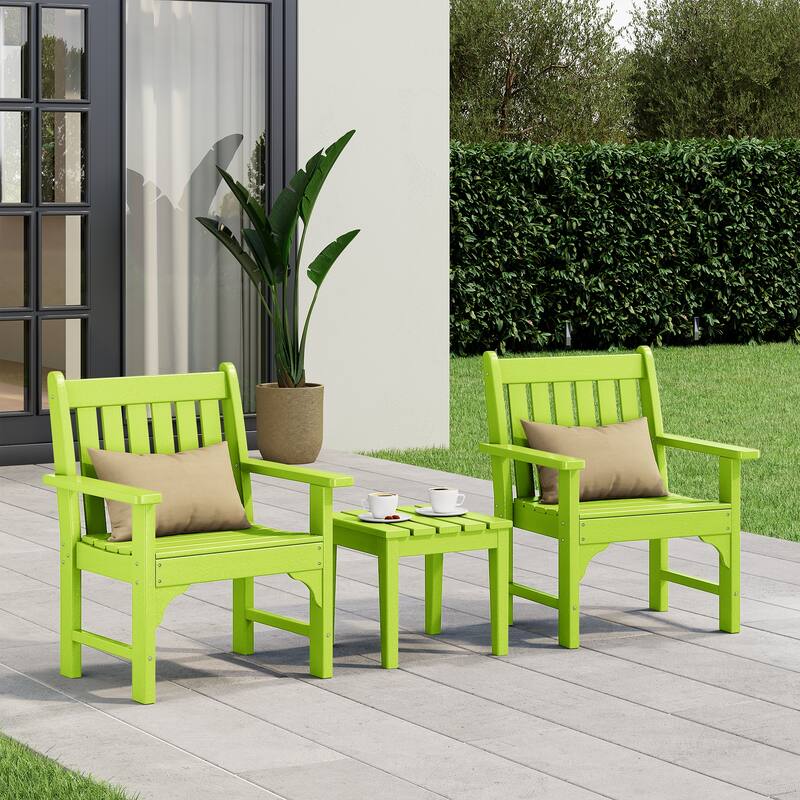 Laguna Outdoor Patio 3-Piece Garden Arm Chair Conversation Set With Side Table