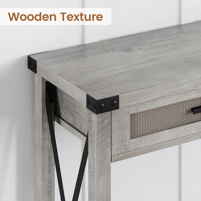 Boho Entryway Table with Rattan Drawers, Console Table for Entryway