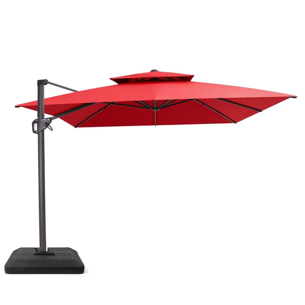 VredHom Patio Outdoor 9 x 11 FT Double Top Aluminum Cantilever-Offset Umbrella with Premium Weight Base
