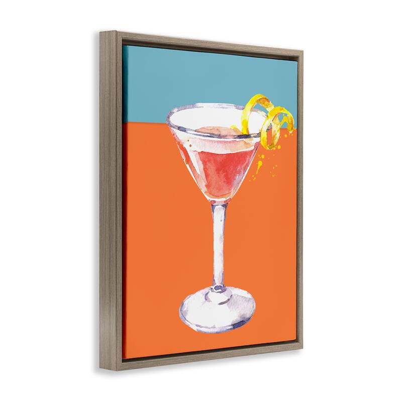 Stupell Cocktail on Blocked Hues Framed Floater Canvas Wall Art Design By Susan Jill