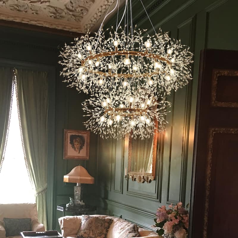 2-Tiers Firework Sputnik Wagon Wheel Crystal Chandelier - Gold