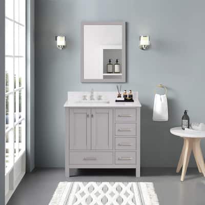 StarrySky 36 inch Undermount Left Sink Bathroom Vanity with Engineered Carrara Marble Top