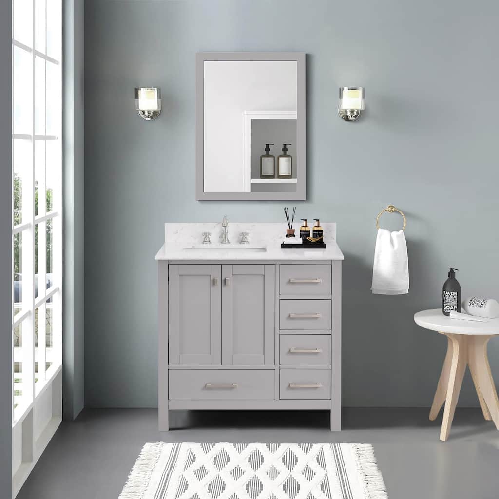 StarrySky 36 inch Undermount Left Sink Bathroom Vanity with Engineered Carrara Marble Top