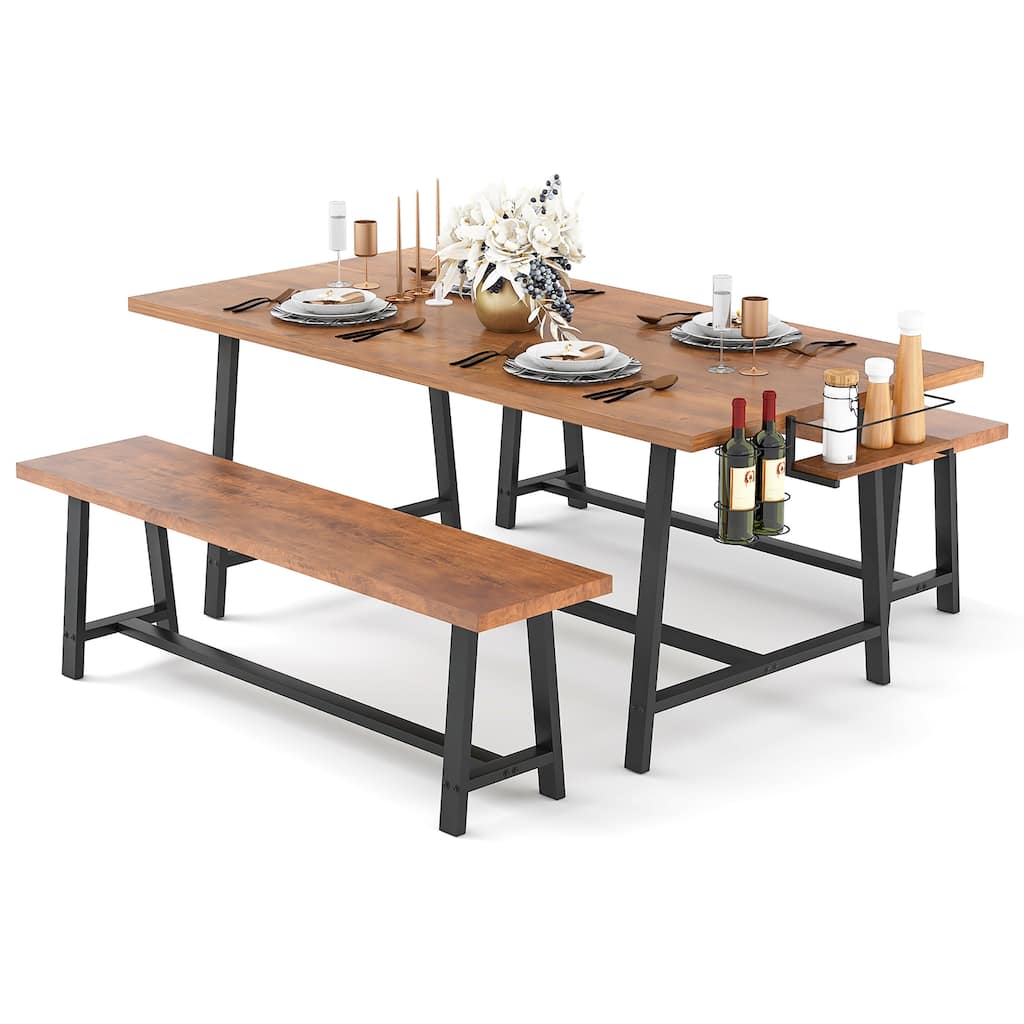Gymax 3 PCS Home Dining Table Set for 5-7 w/ 2-Bottle Wine Rack