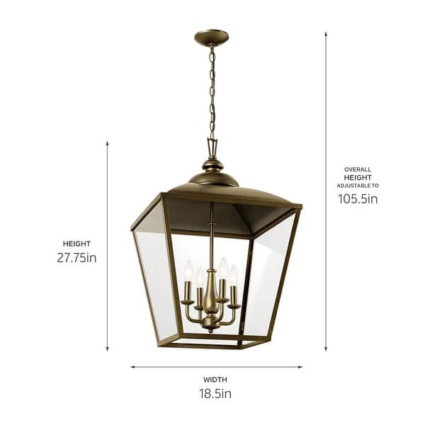 Kichler Dame 3-Light Character Bronze Farmhouse Clear Glass Lantern Medium Hanging Pendant Light