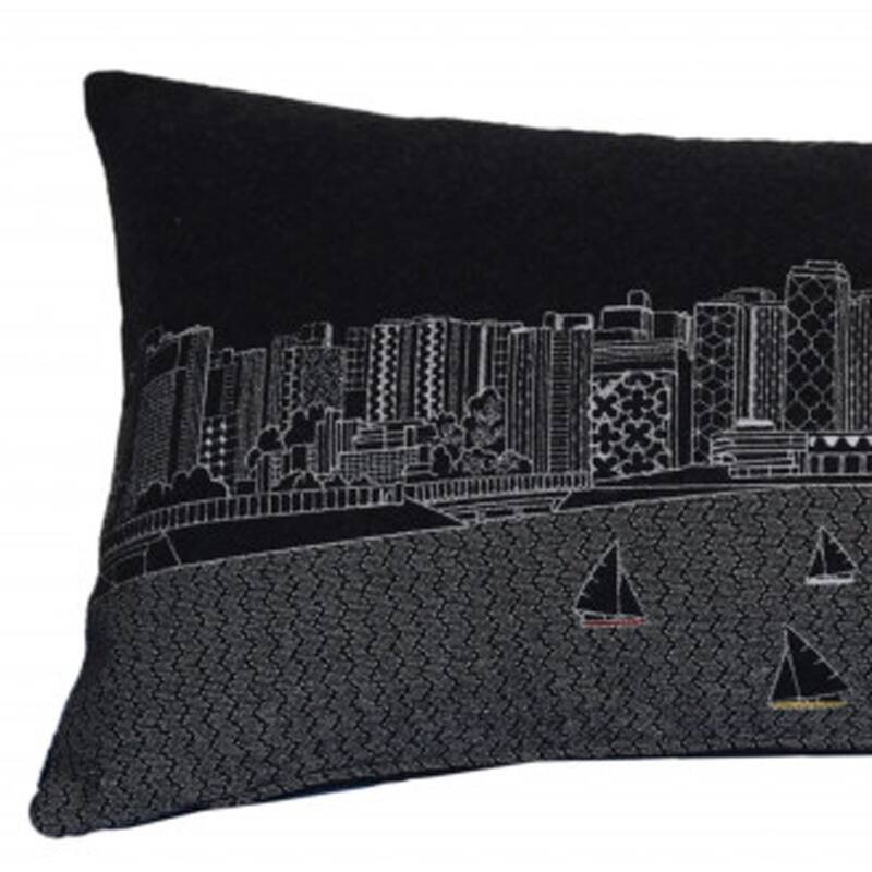 HomeRoots 35" Black Madison Nighttime Skyline Lumbar Decorative Pillow