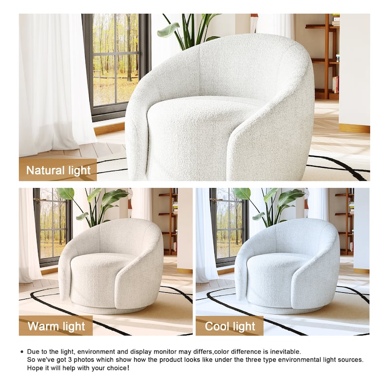 35" Wide Velvet/ Boucle Swivel Barrel Accent Chair