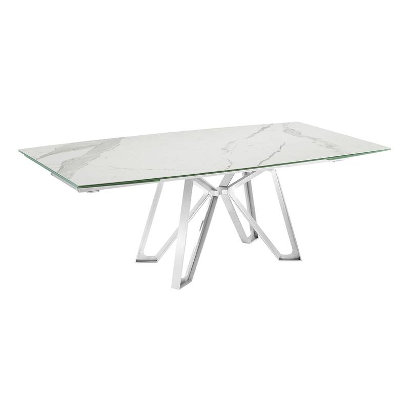 Dcota Manual Dining Table with Brushed Stainless Steel Base and Clear Top