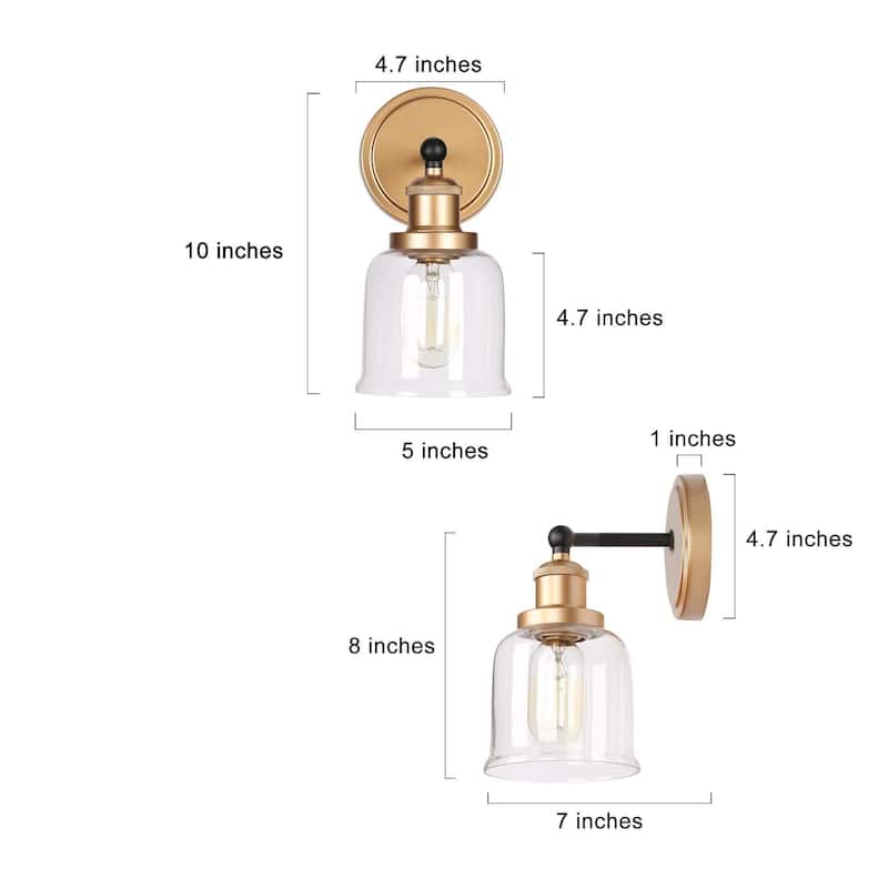 Mid-century Modern Black Gold Wall Sconces with Clear Bell Glass for Bathroom Vanity - L 4.5" x W 7" x H 10"