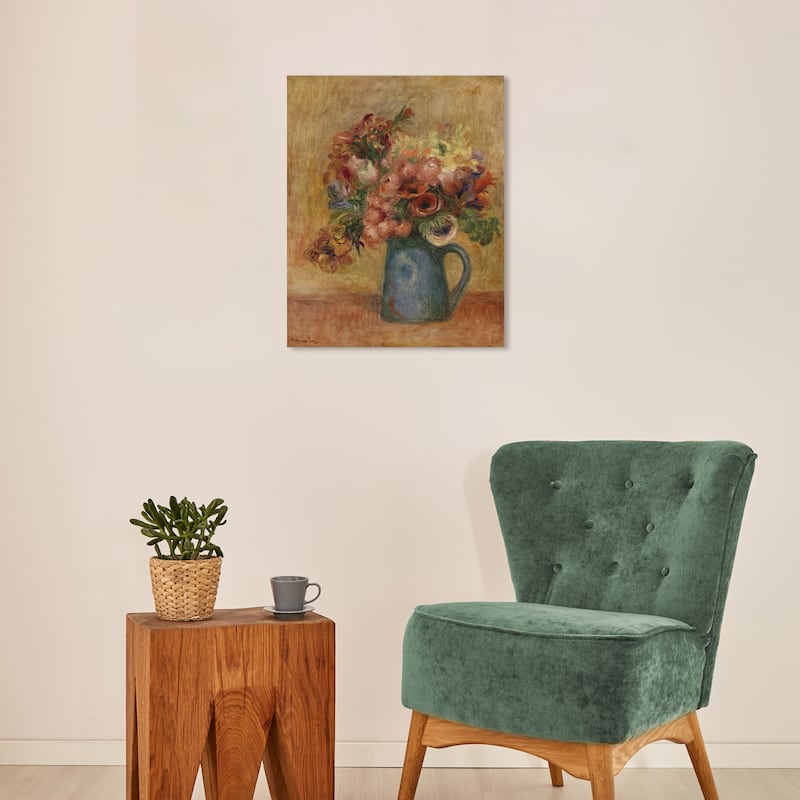 Wynwood Studio Canvas Floral and Botanical Renoir - Vase de fleurs Brown and Ochre French Country Wall Art Canvas Print - 20 x 16