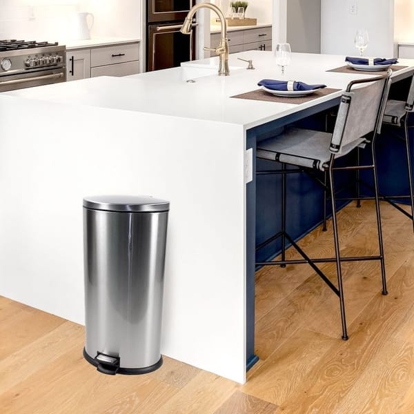 7.9 Gallon Trash Can Stainless Steel Oval Kitchen Trash Can Bed Bath