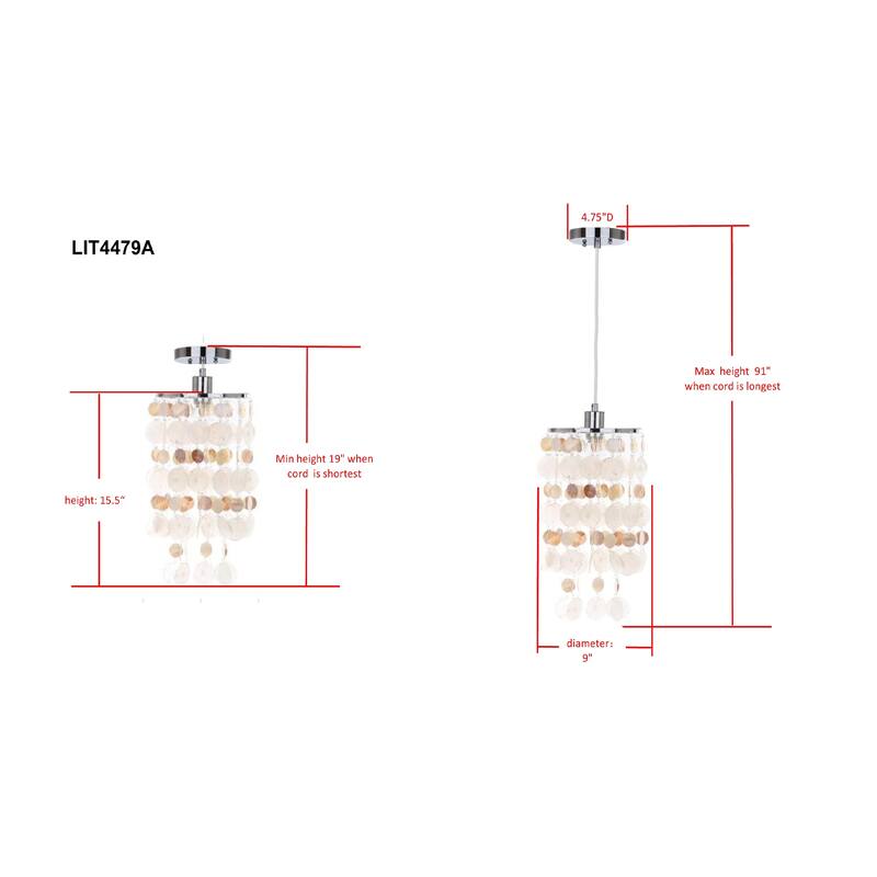SAFAVIEH Lighting Walentina Capiz Adjustable 1-Light Natural Cream Pendant - 9"x9"x19-91" - Natural Cream - 9Wx9Dx91H
