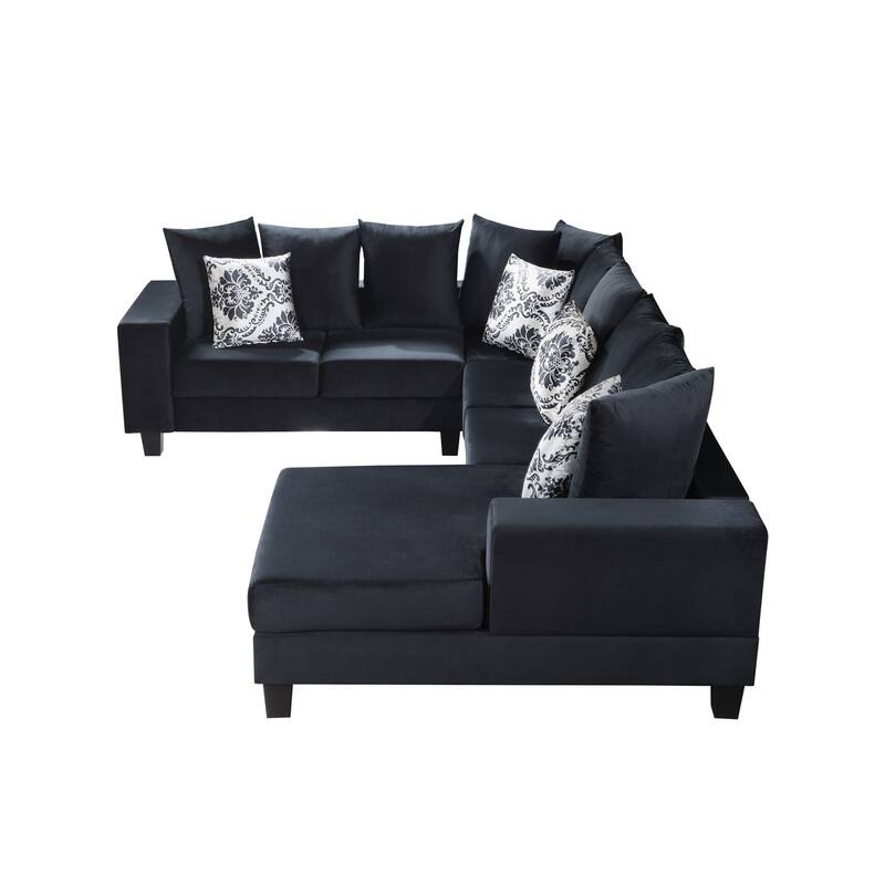 Modern U Shape Velvet Sectional Sofa with Lots of Pillows