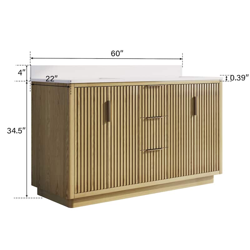 35''H Solid Wood Bathroom Vanity With Stain-resistant Carrera White Quartz Top and Sink