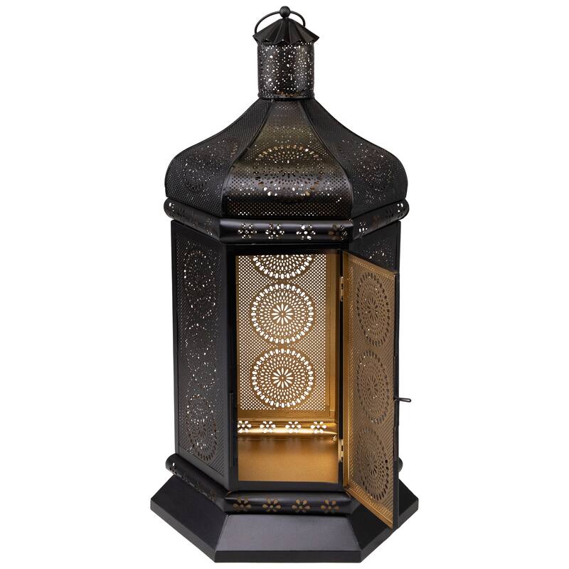 Moroccan Style Pillar Candle Table Lantern - 21.5" - Black and Gold