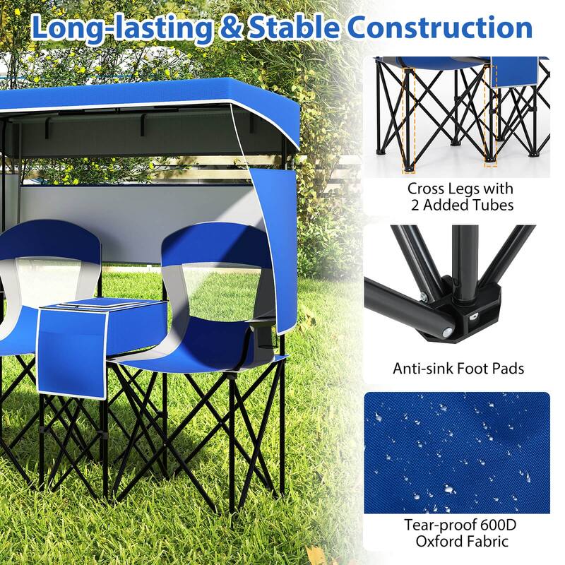 Costway Double Beach Chair with Adjustable Canopy Oversized Folding