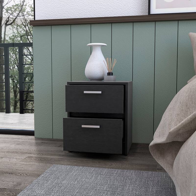 Modern 2-Drawer Nightstand with Metal Handles