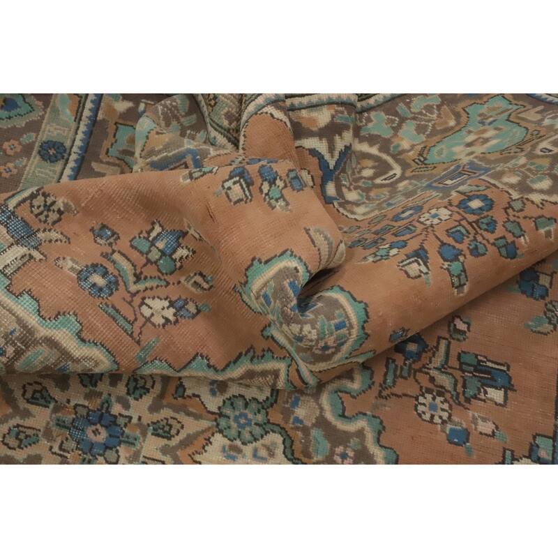 Hand Knotted Oriental 100% Wool Carpet Traditional Floral Oranges & Rust Tabriz Area Rug - 9' 5'' X 6' 5''