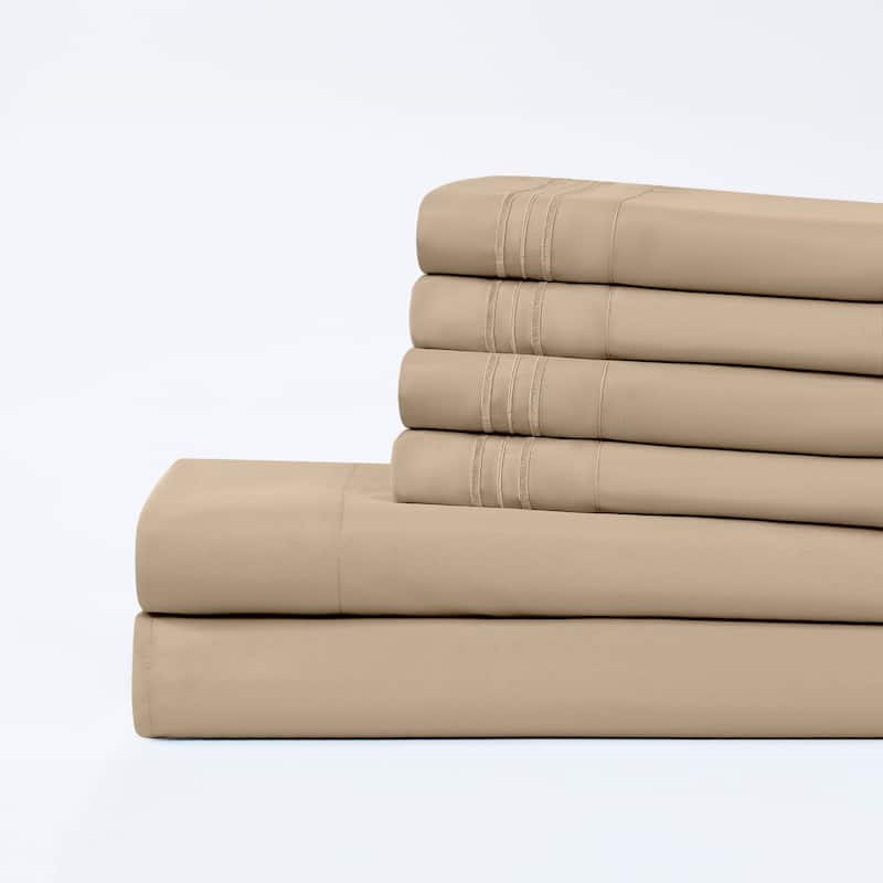 Modern Threads 6-Piece Bed Sheet Set - Ultra Soft Brushed Microfiber, Deep Pocket, Cool & Breathable, Fits 21" Mattress