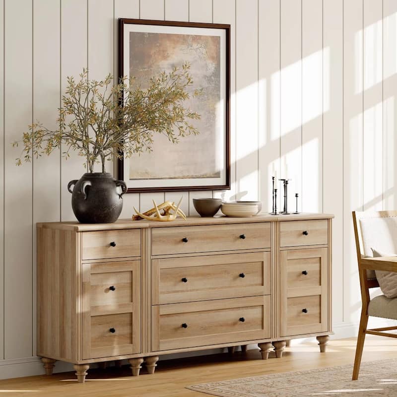 3-in-1 Dresser for Bedroom with 5 Drawers, Mid Century Storage Cabinet - Oak