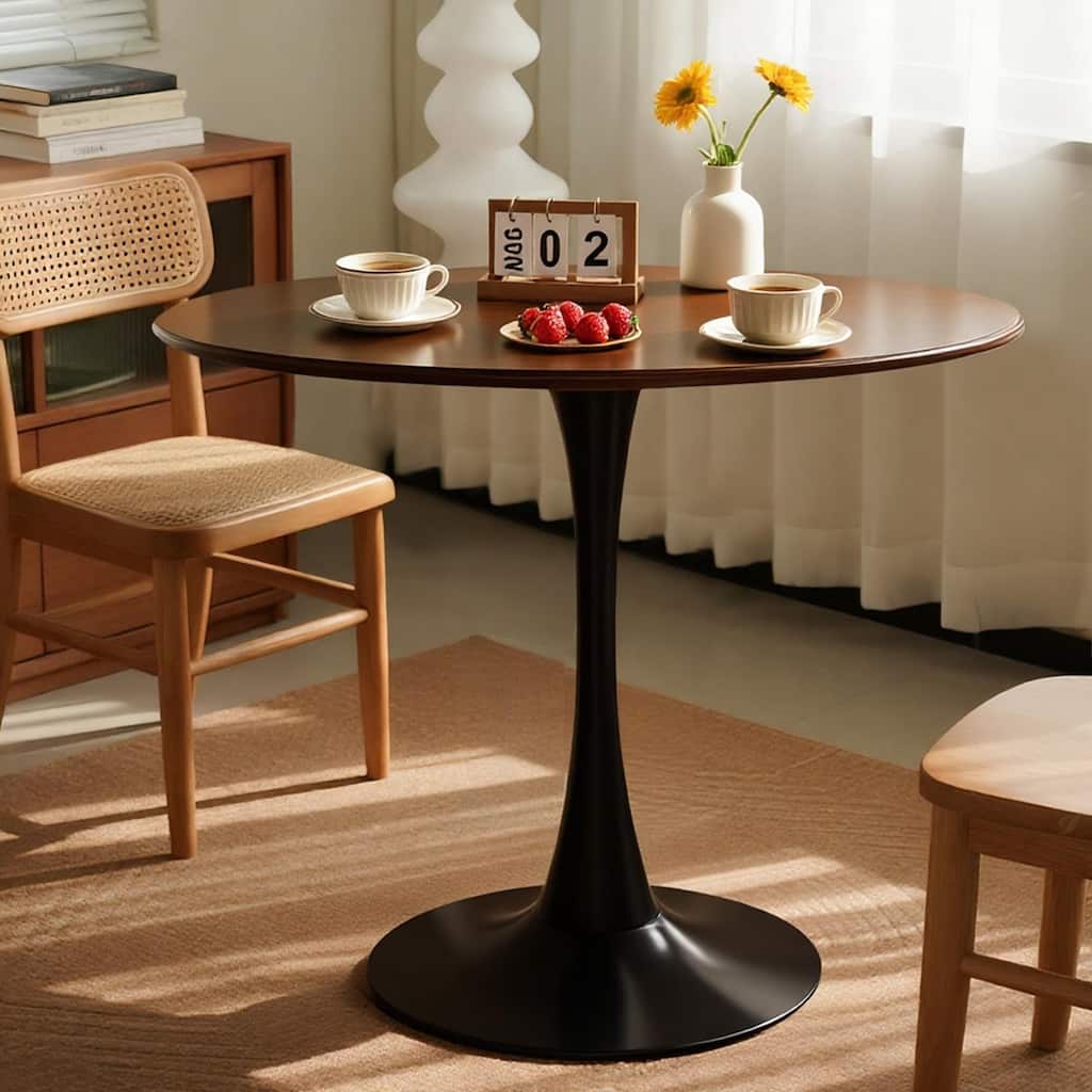 Modern Medieval MDF 24-Inch Tabletop Dining Table, Elegant Tulip Steel Base, Suitable For Kitchen, Dining Room