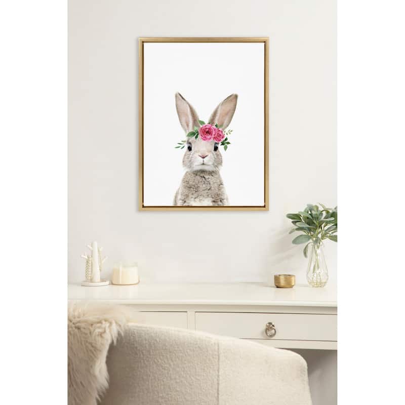 Kate and Laurel Sylvie Flower Crown Bunny Framed Canvas by Amy Peterson