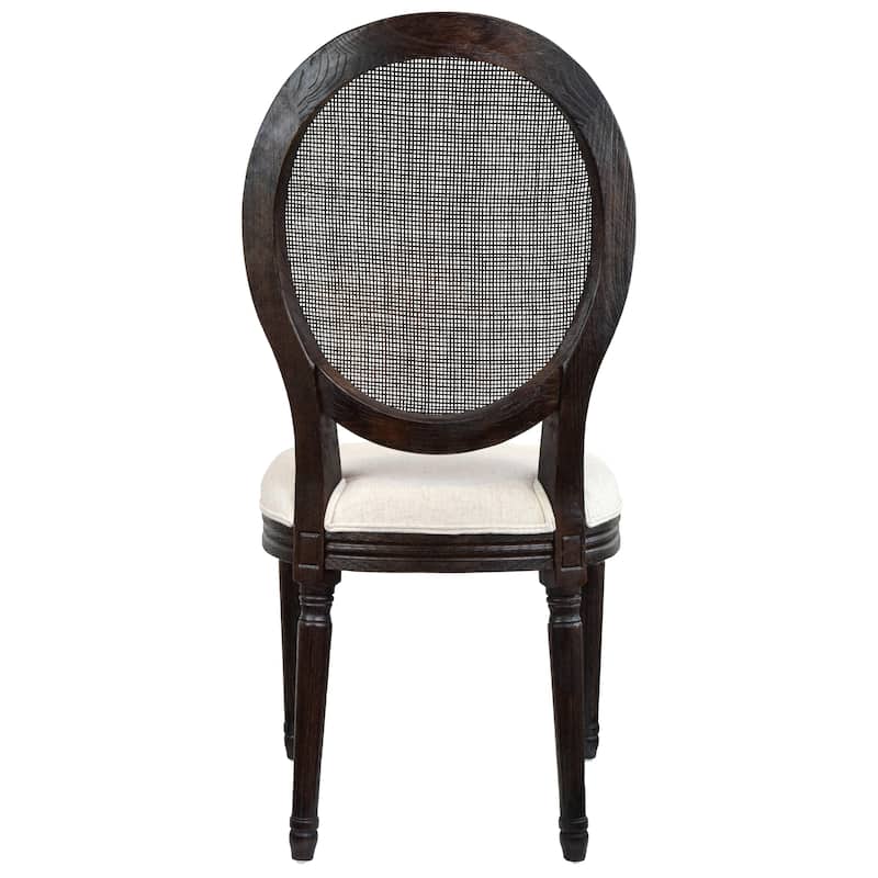 French Chic Vintage Dining Side Chair With Upholstered Linen Welted Fabric And Elegant Natural Rustic Wood Frame