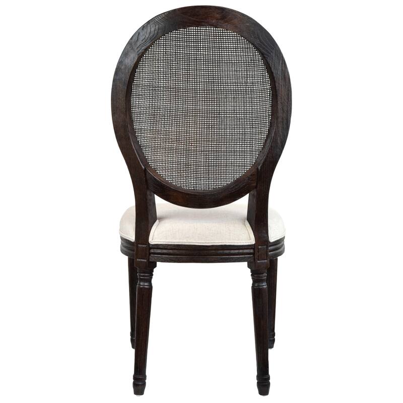 French Chic Vintage Style Dining Side Chair With Upholstered Linen Welted Fabric And Elegant Natural Rustic Wood Frame