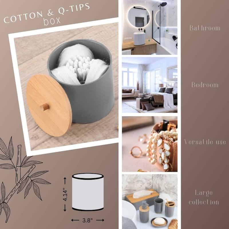 Grey Padang Bathroom Accessory Set 7-Pieces Bamboo