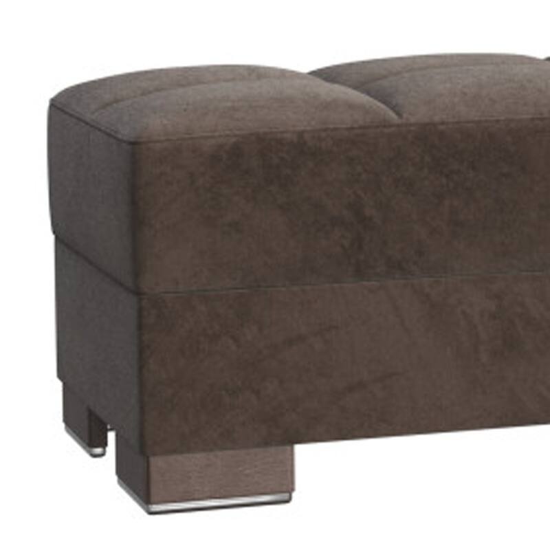 HomeRoots 52" Brown Tufted Chenille And Faux Leather Storage Ottoman