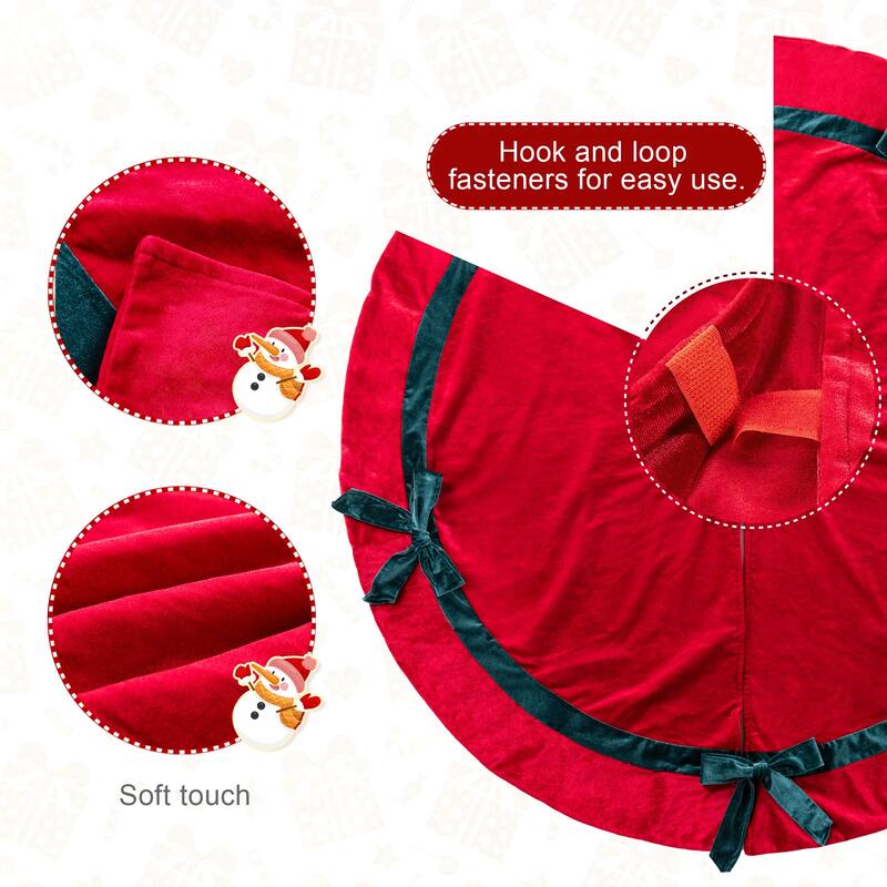 Glitzhome 48"D Deluxe Burgundy Velvet Ruffled Christmas Tree Skirt