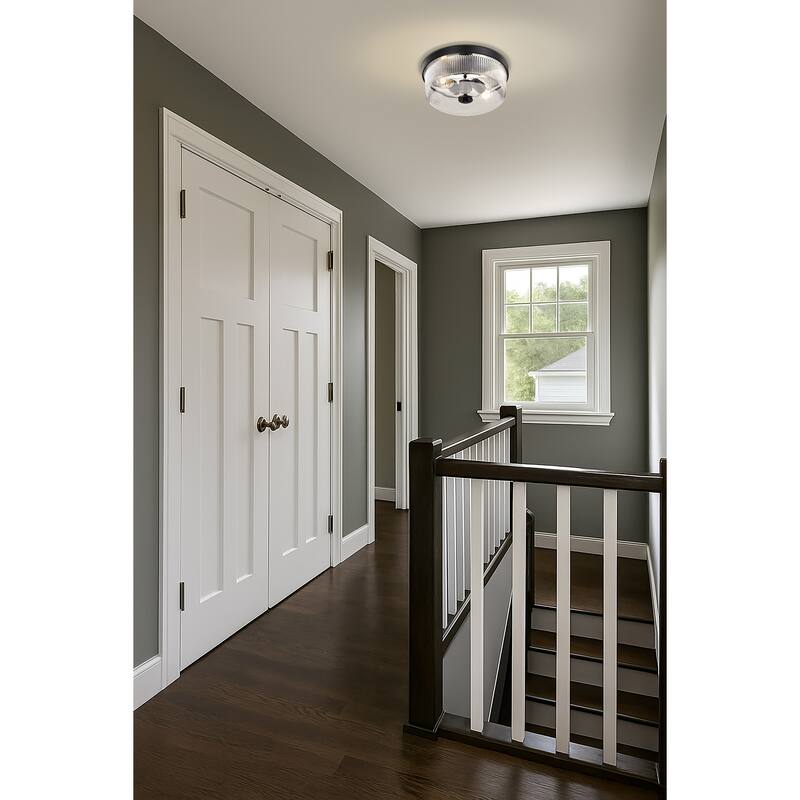 Grayson Small Flush Mount Matte Black Finish Clear Ribbed Glass - Matte Black